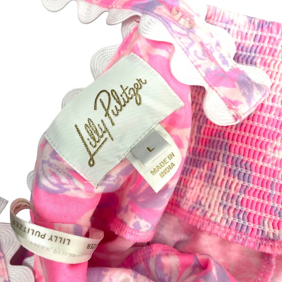 Lilly Pulitzer Dwyer floral scallop Midi Dress Size L rousseau pink zen garden - Picture 9 of 11